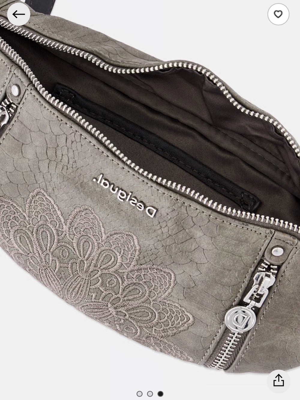 Desigual Grey Embroidered Crossbody Bag with Silver Hardware